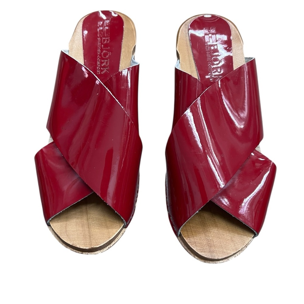 Bjork Swedish Comfort Slip on Wooden Women's Red Sandals Size 7.5